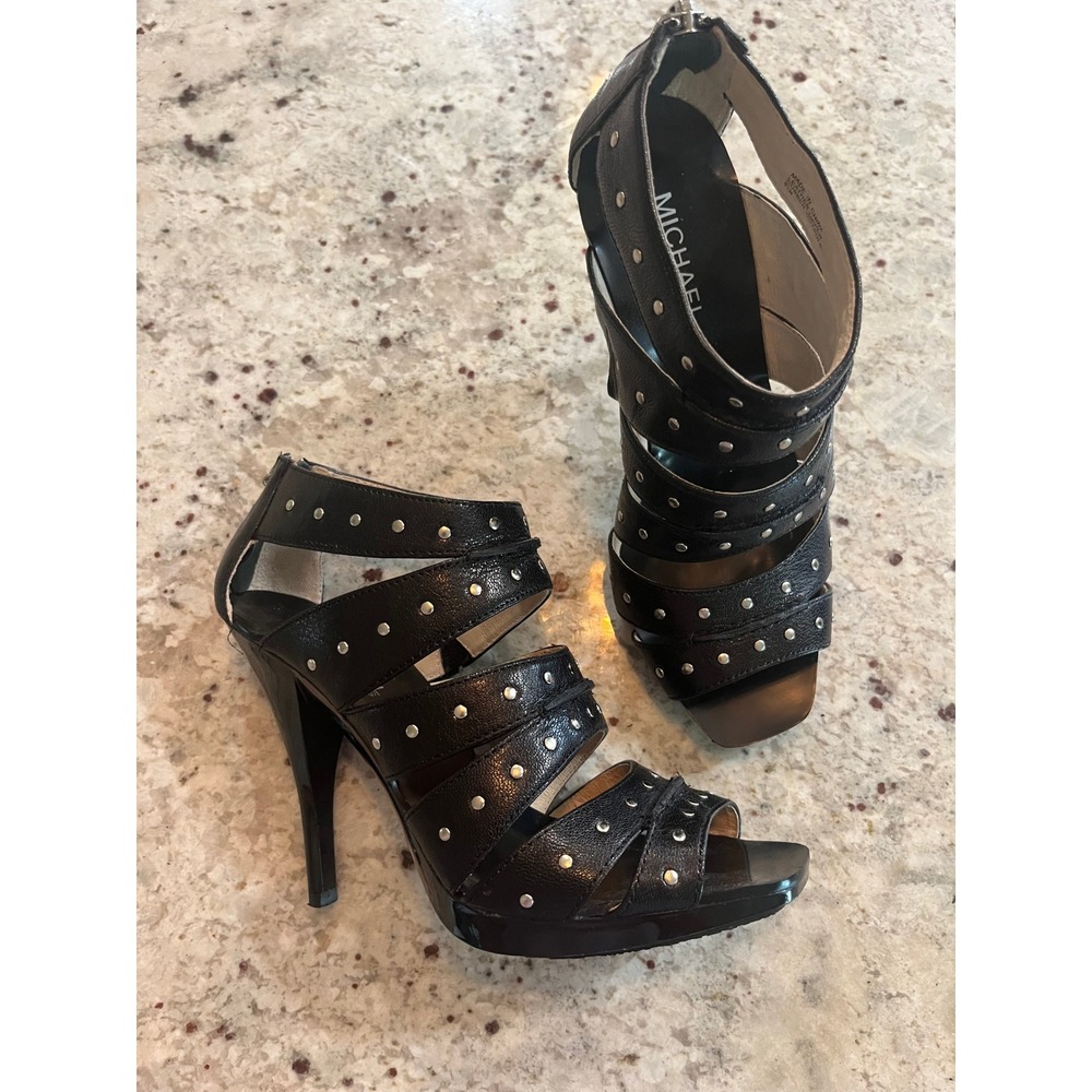 Michael Michael Kors Black Studded Leather Gladiator Stiletto Heels Size 6.5M